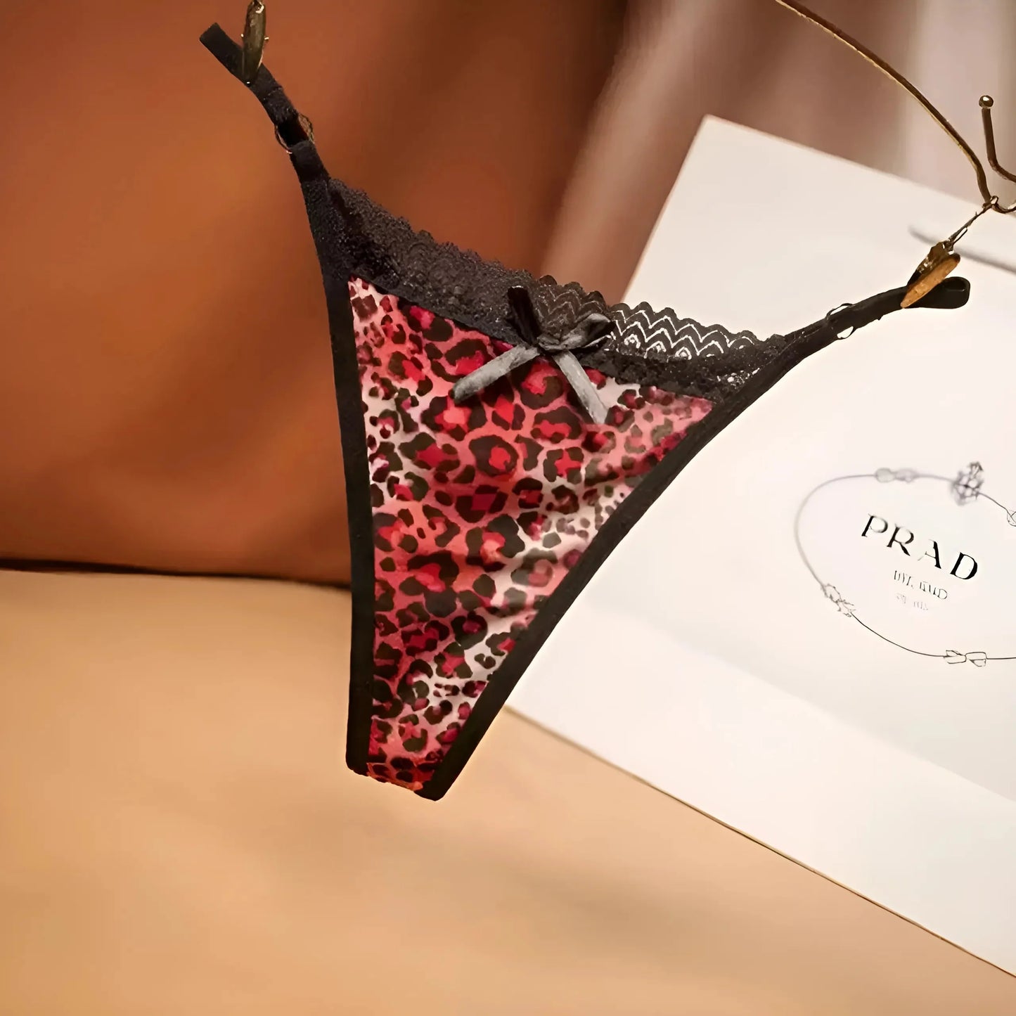 Rosso Stringate a Filo con Stampa Leopardo
