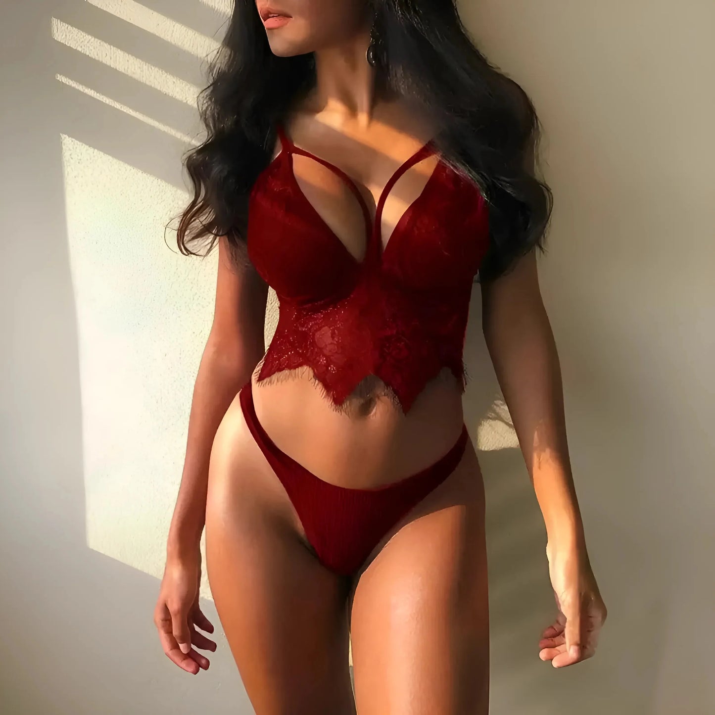 Rosso Set di Lingerie con Top Lungo