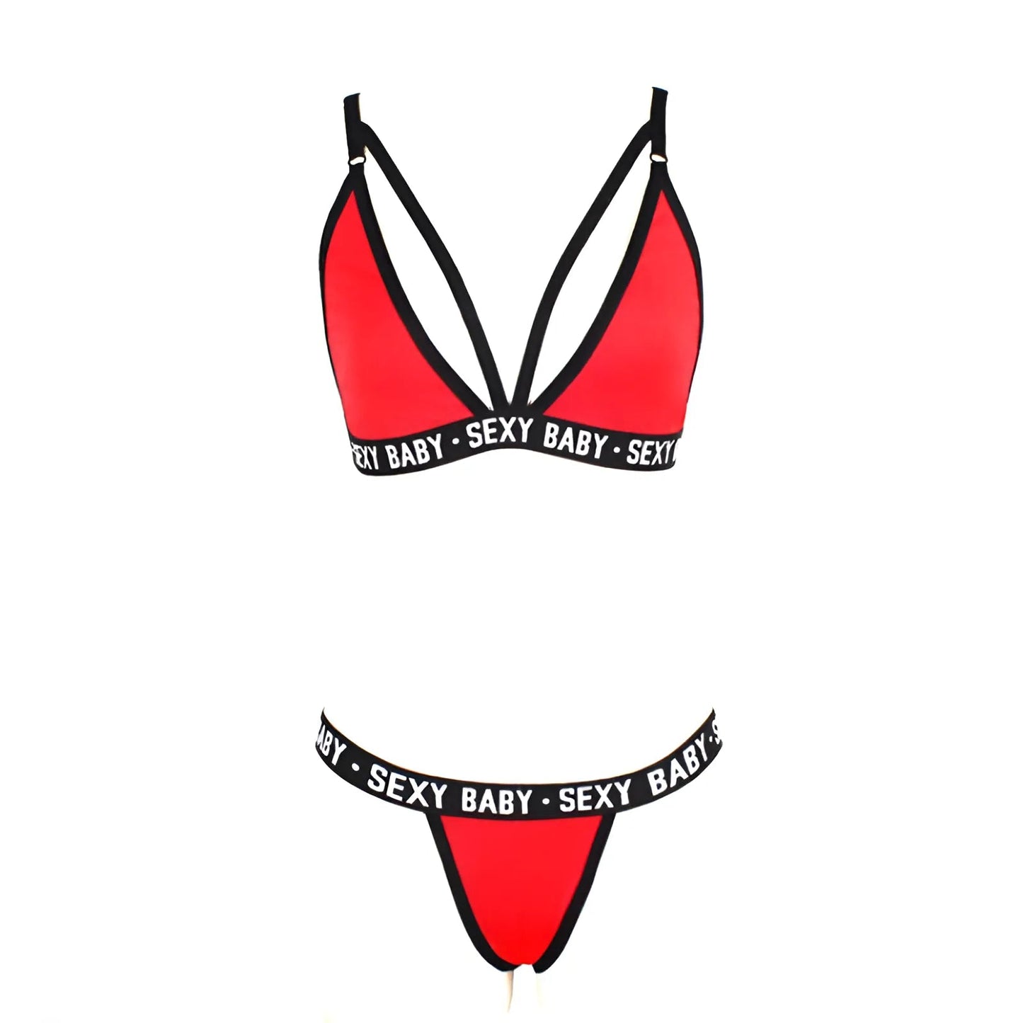 Rosso Set di Lingerie con stampa "Sexy Baby"