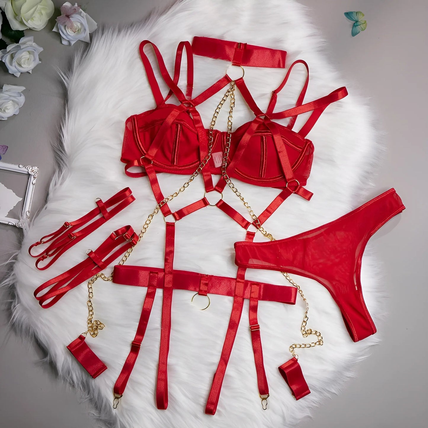 Rosso Set di Lingerie con Cintura Reggicalze
