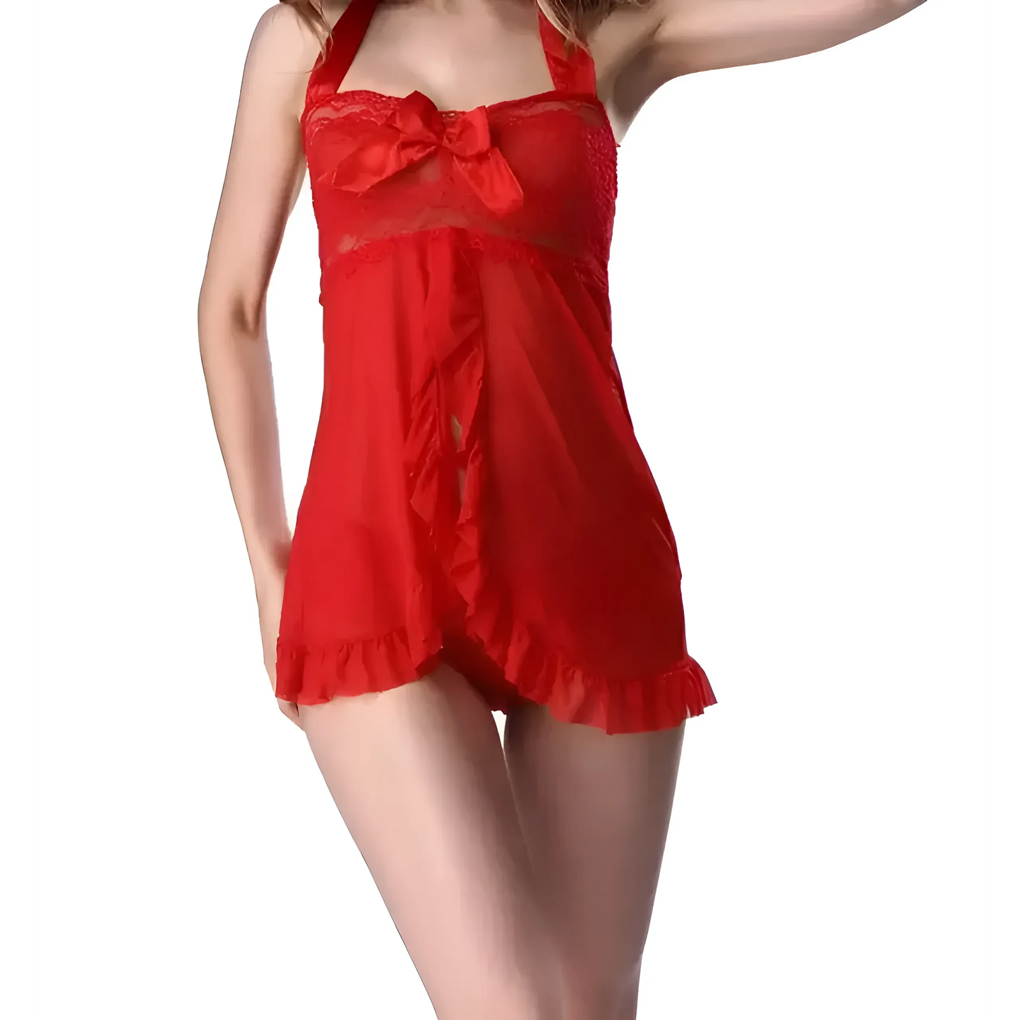 Rosso Camicia da notte con spacco sotto il seno