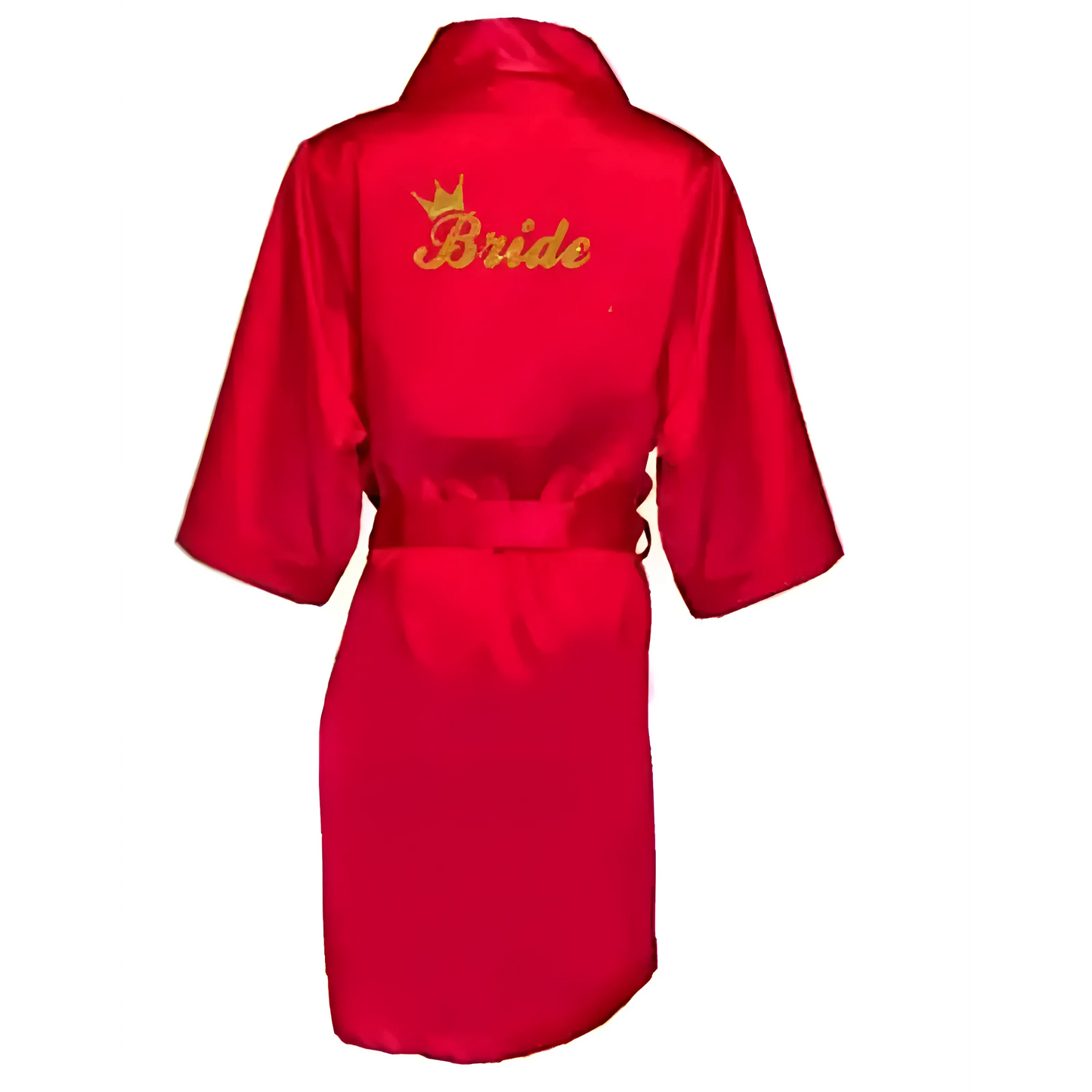 Rosso Accappatoio da sposa in satin con ricamo "Sposa"