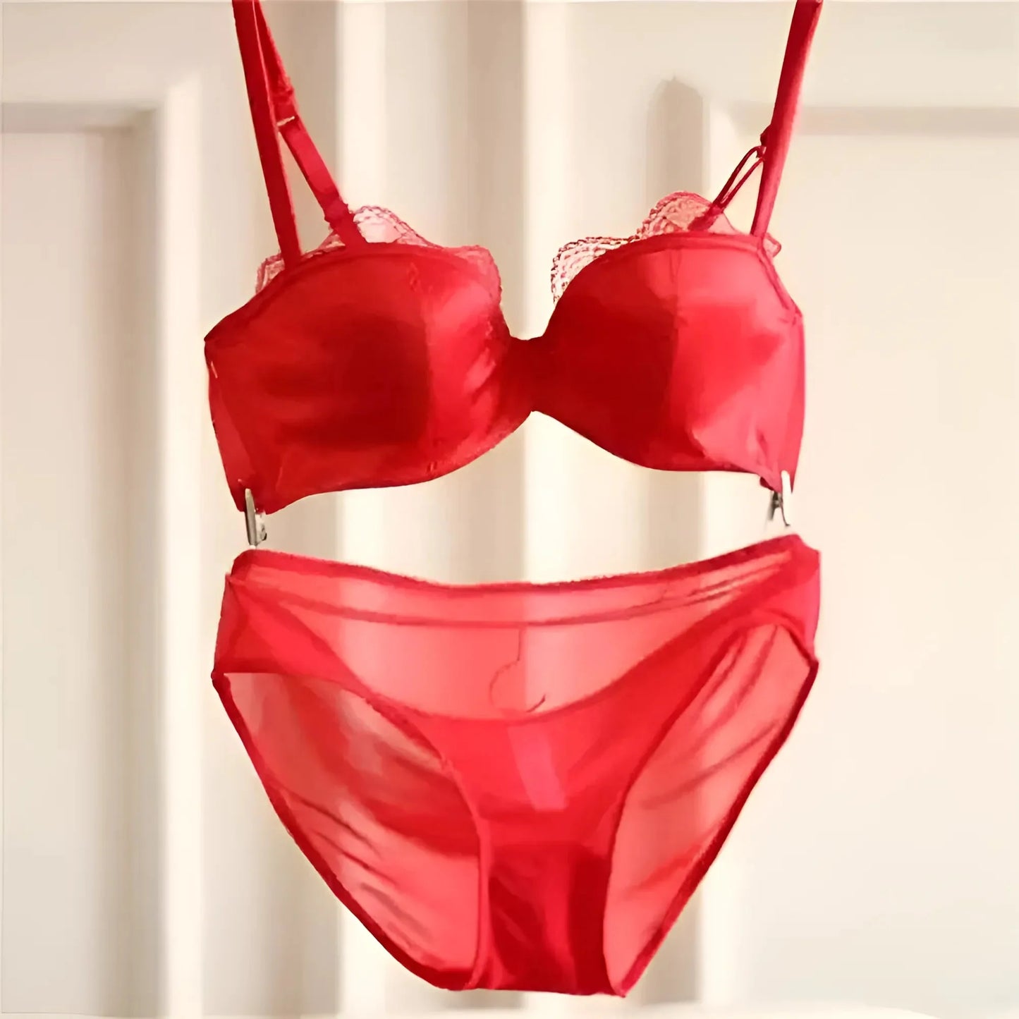 Rosso Set di Lingerie in Pizzo Satinato