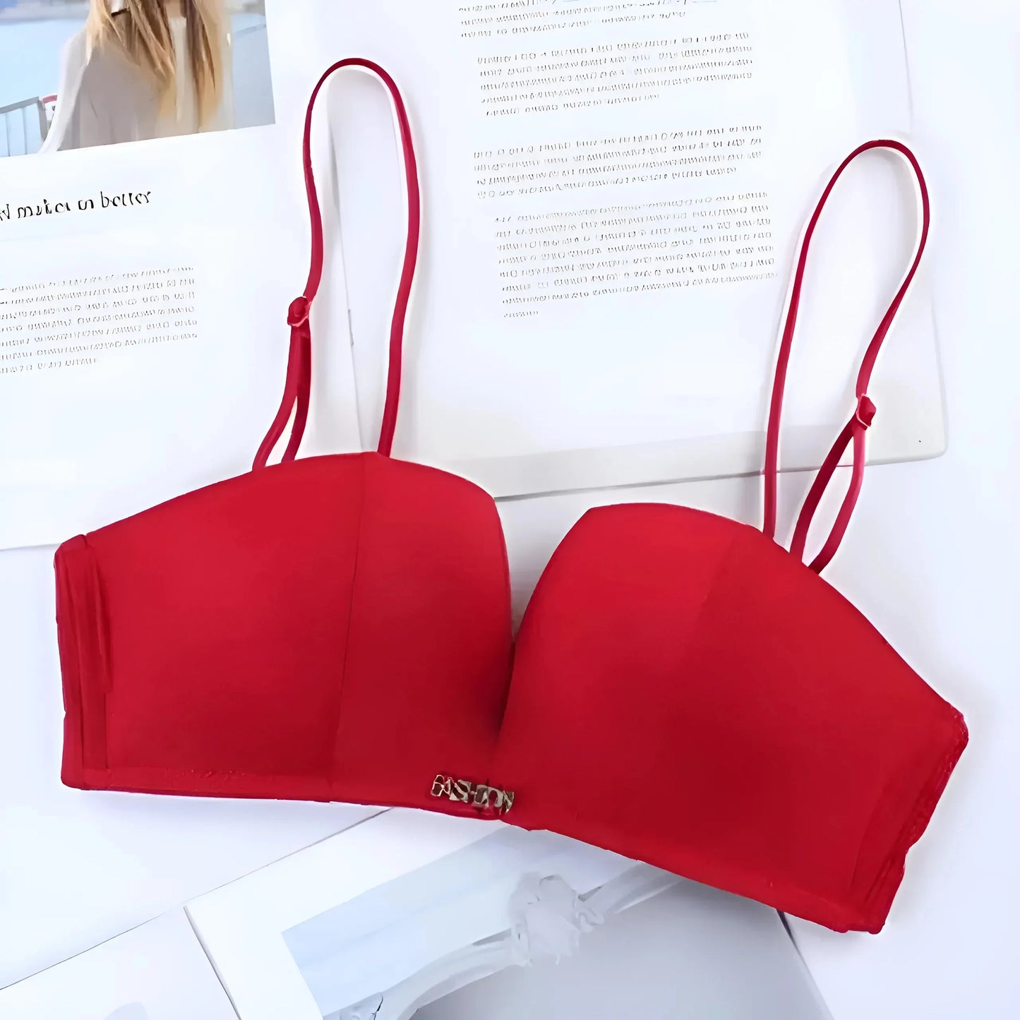 Rosso Reggiseno Push-Up Semplice con Spalline Rimovibili