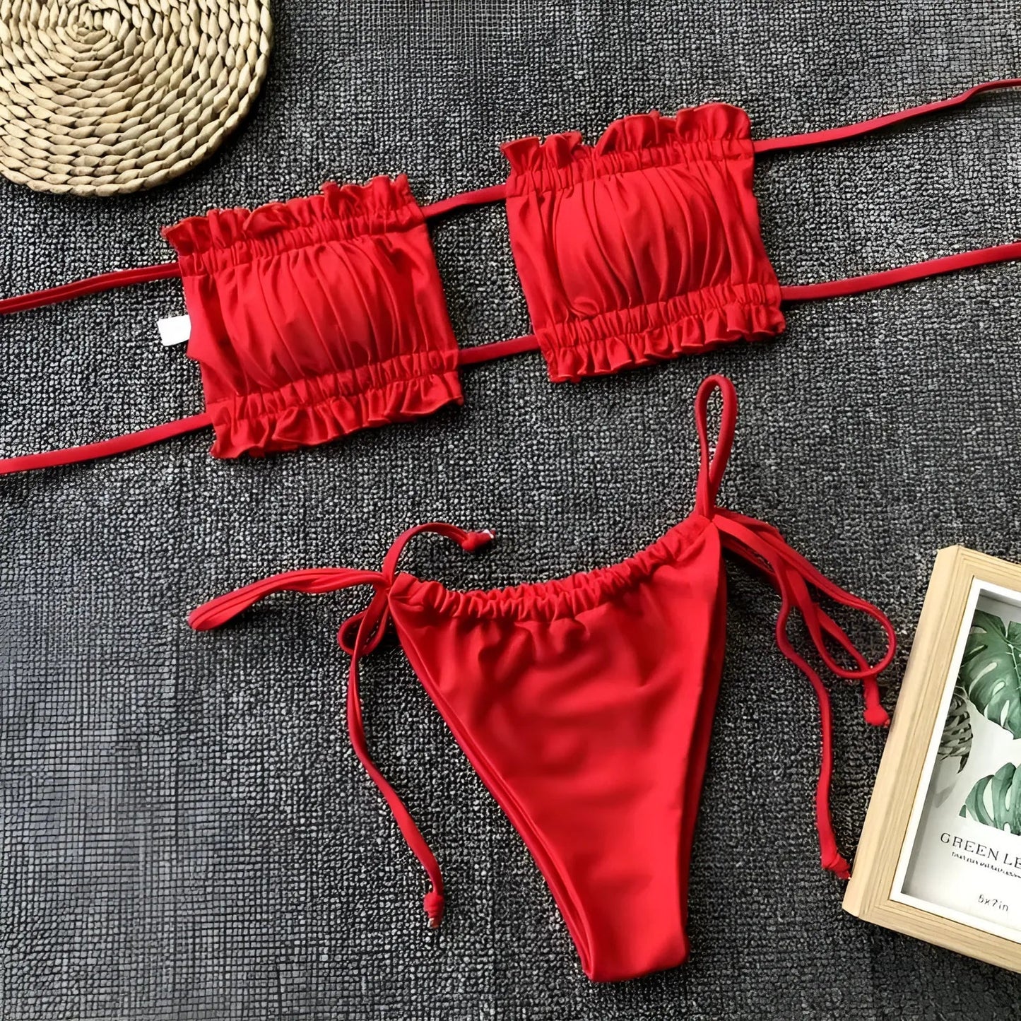Rosso Set Bikini Due Pezzi Senza Spalline