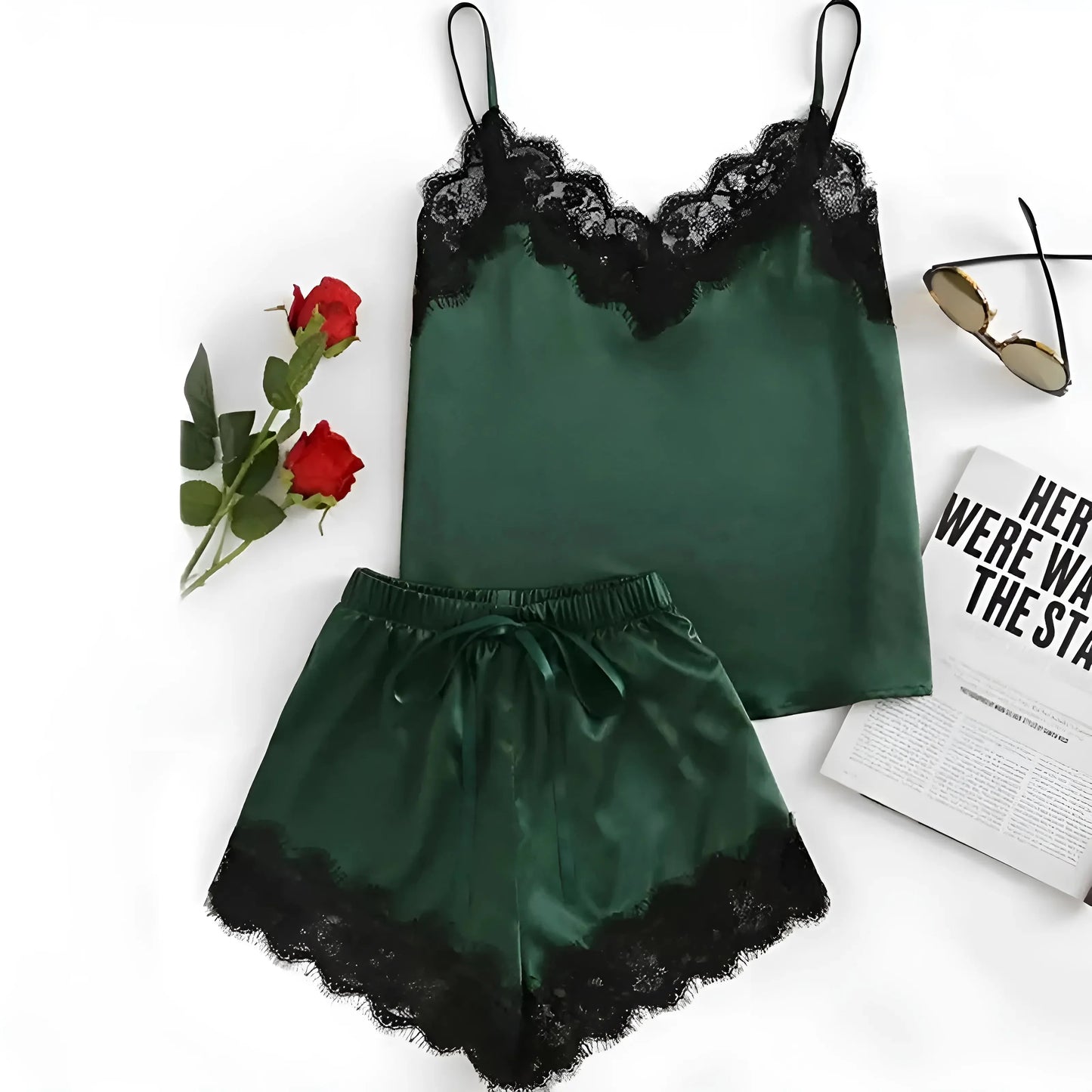 Set di Pigiama in Raso con Pantaloni Corti