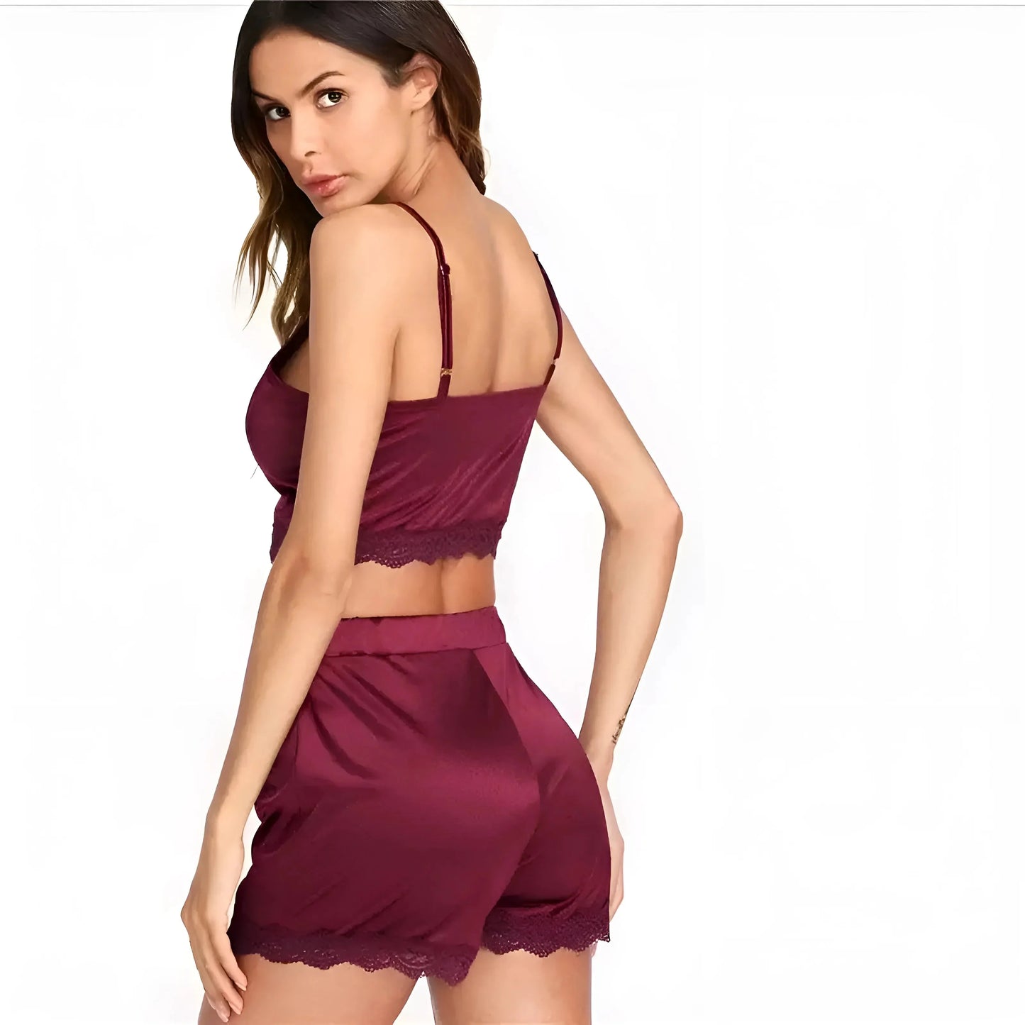 Set di Pigiama in Satin con Top e Pantaloni Corti