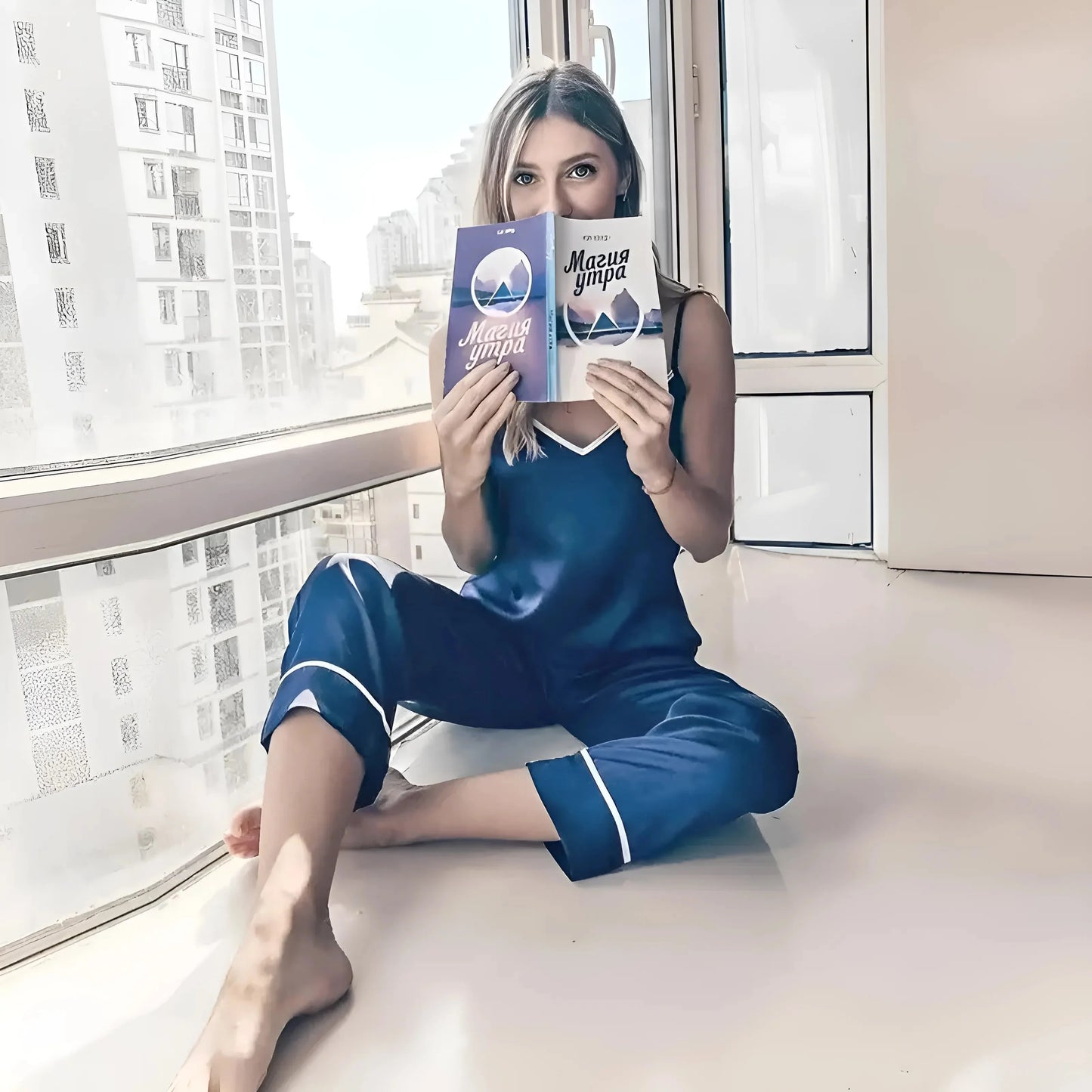 Set di Pigiama in Seta con Pantaloni Lunghi