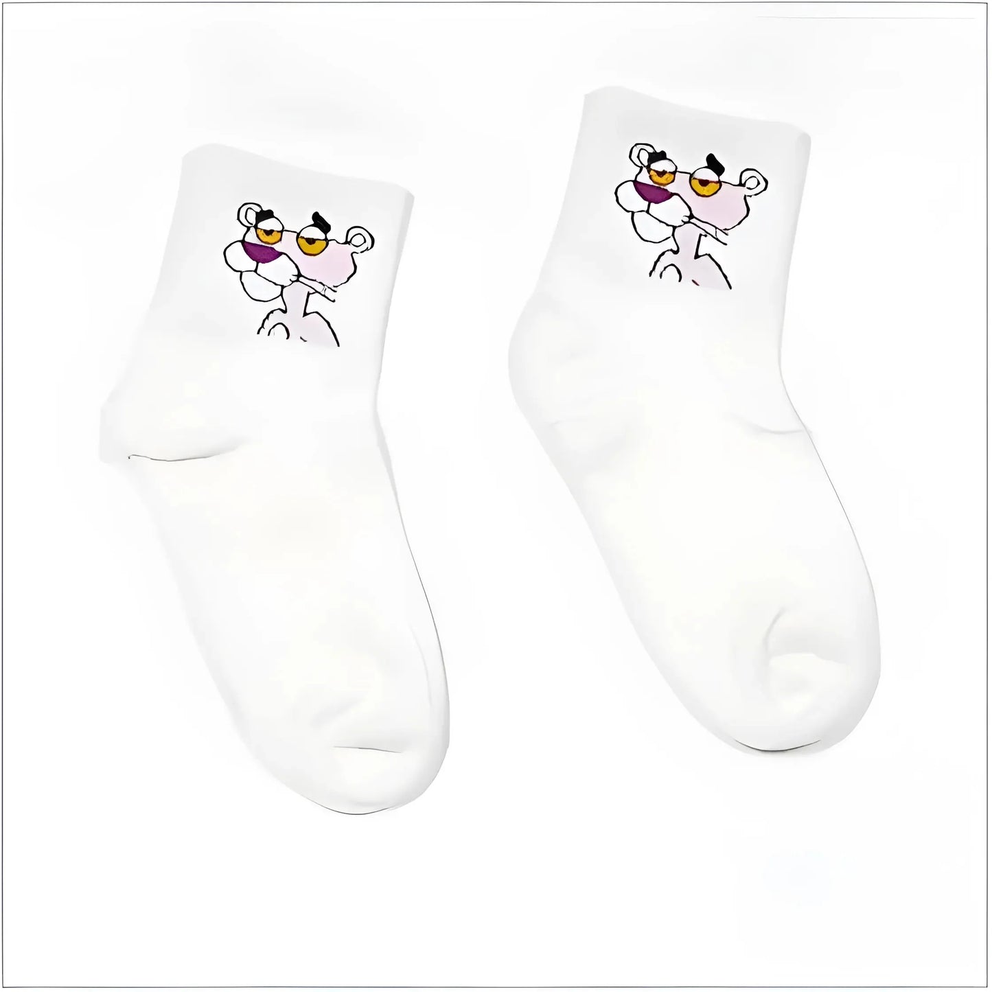 Bianco Calzini alla caviglia con design della Pantera Rosa