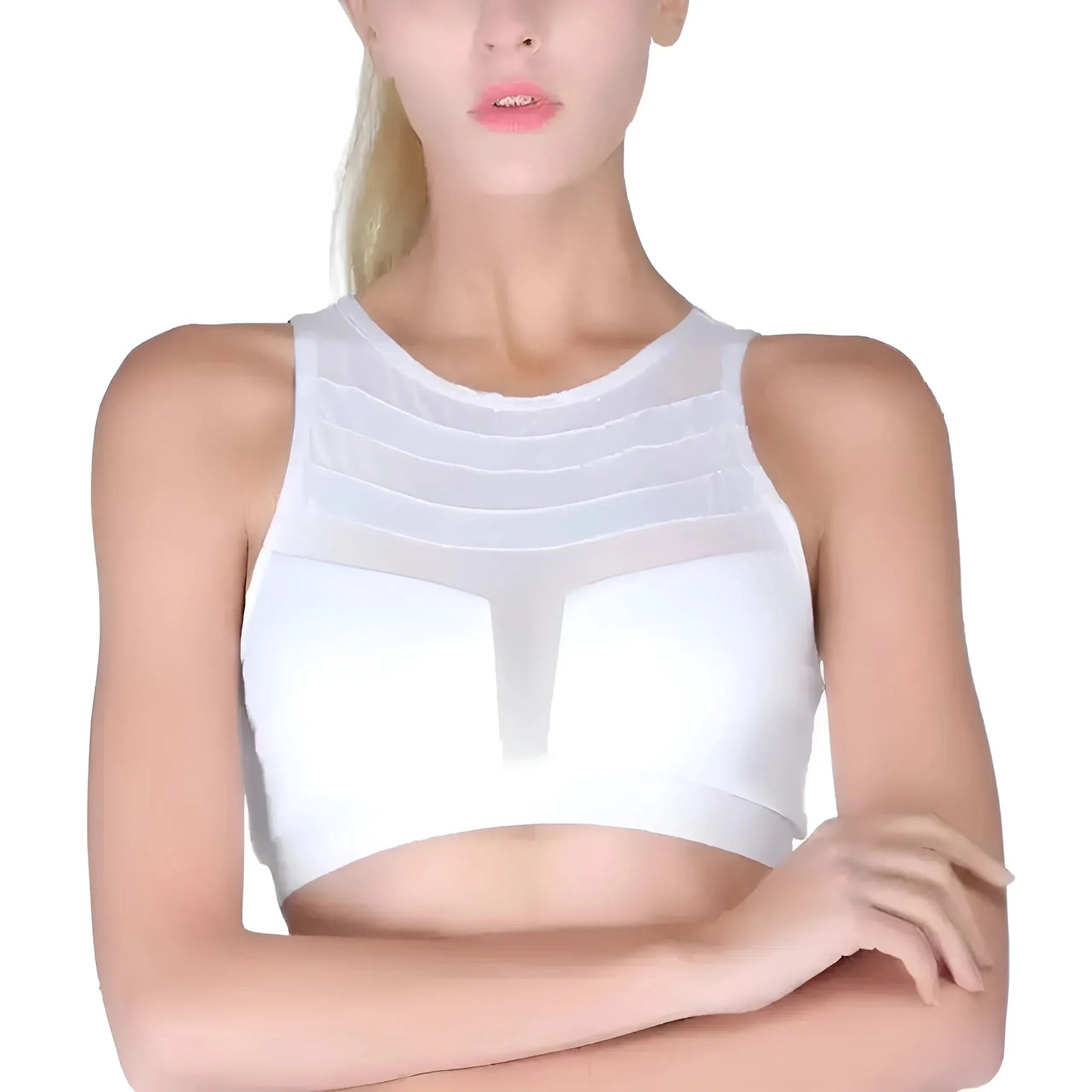 Bianco Reggiseno Sportivo Traspirante con Pannelli in Rete