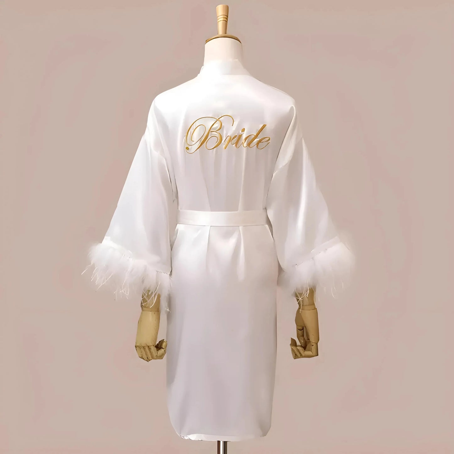 Bianco Accappatoio da sposa con piume