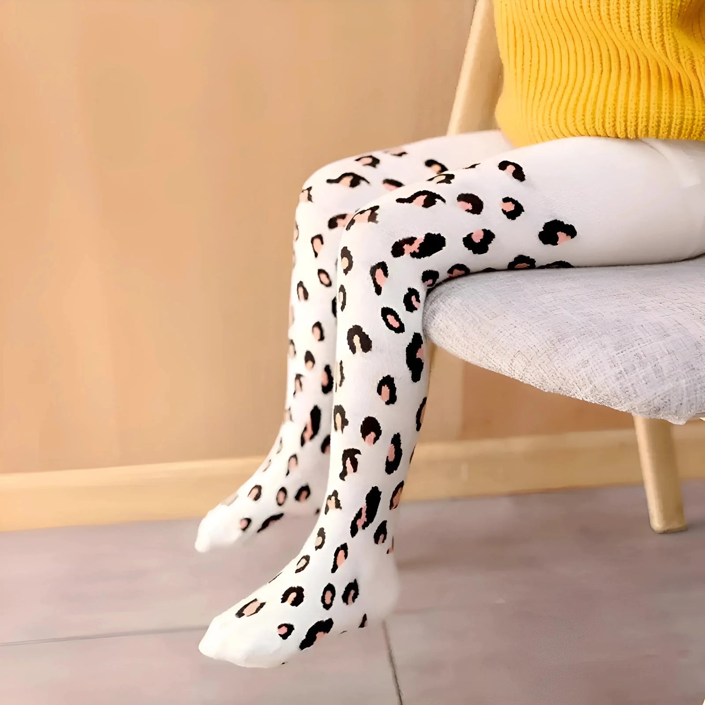 Bianco Collant a stampa leopardata per bambini