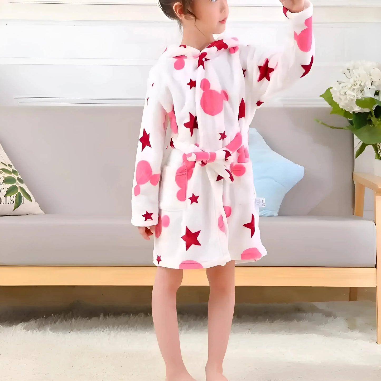 Bianco Accappatoio per Bambini con Motivi Colorati