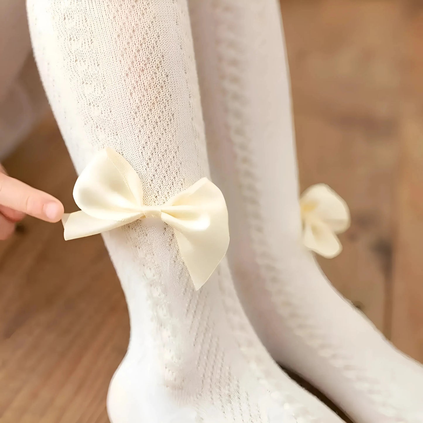 Bianco Collant per Bambini con Dettaglio Fiocco