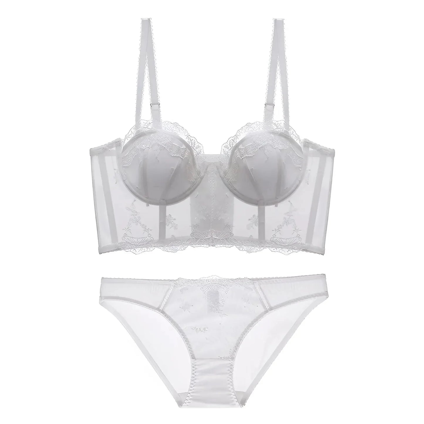 Bianco Set di Lingerie in Pizzo Delicato con Reggiseno Corsetto