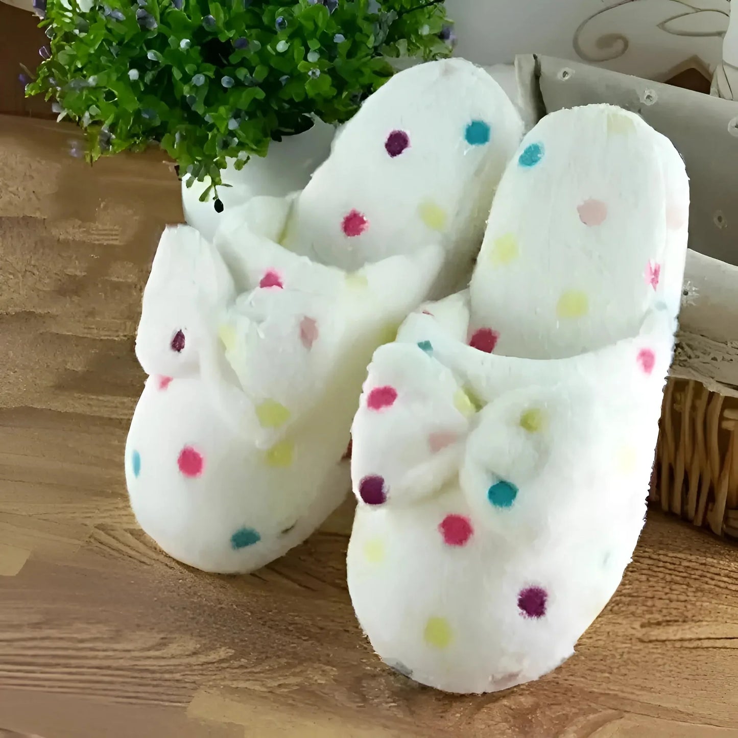 Bianco Pantofole da casa con fiocco