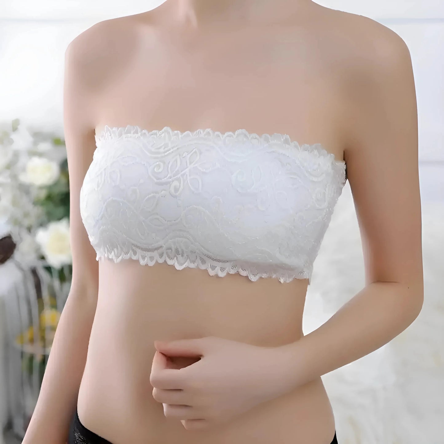Bianco Reggiseno Bandeau in Pizzo