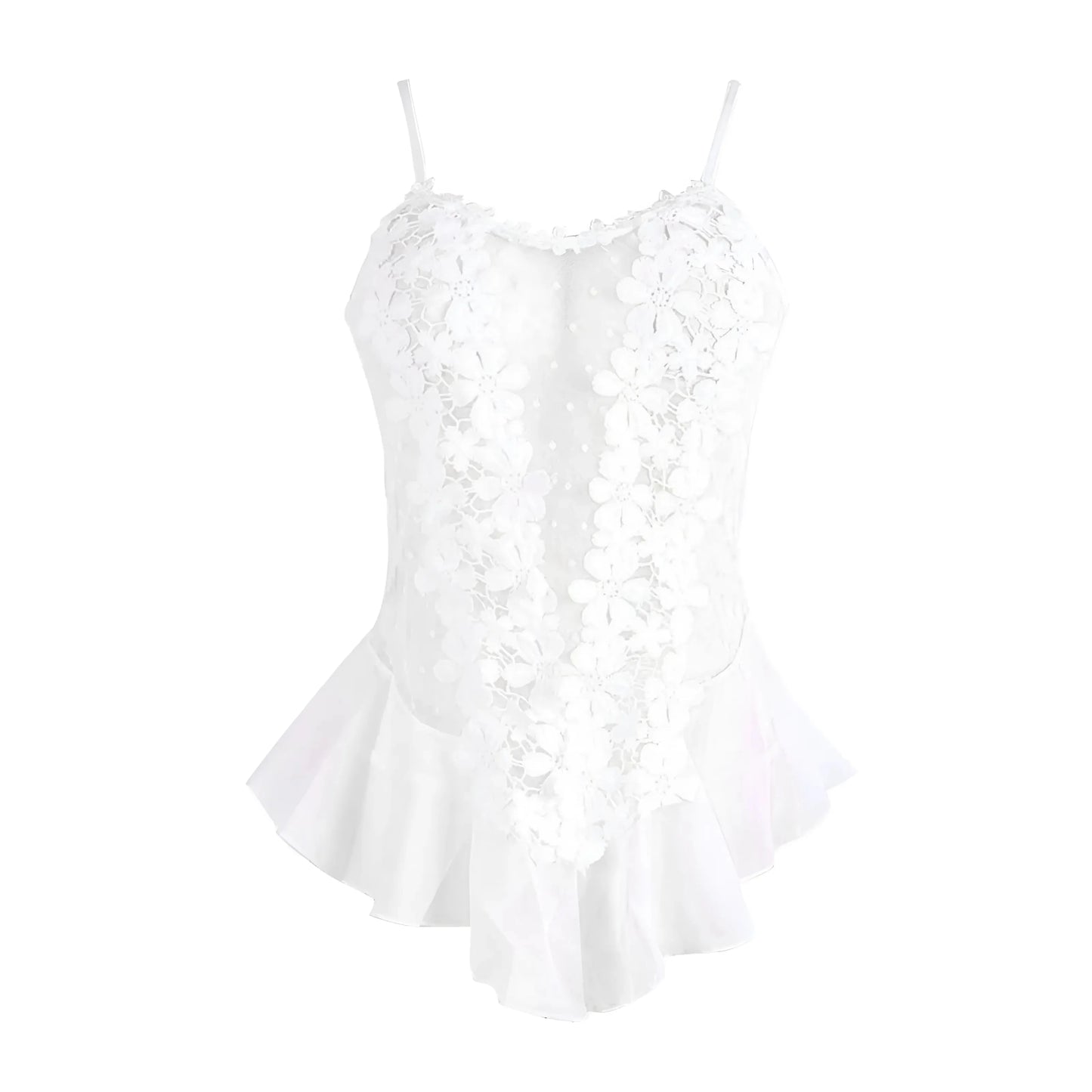 Bianco Body in pizzo con rifiniture a volant