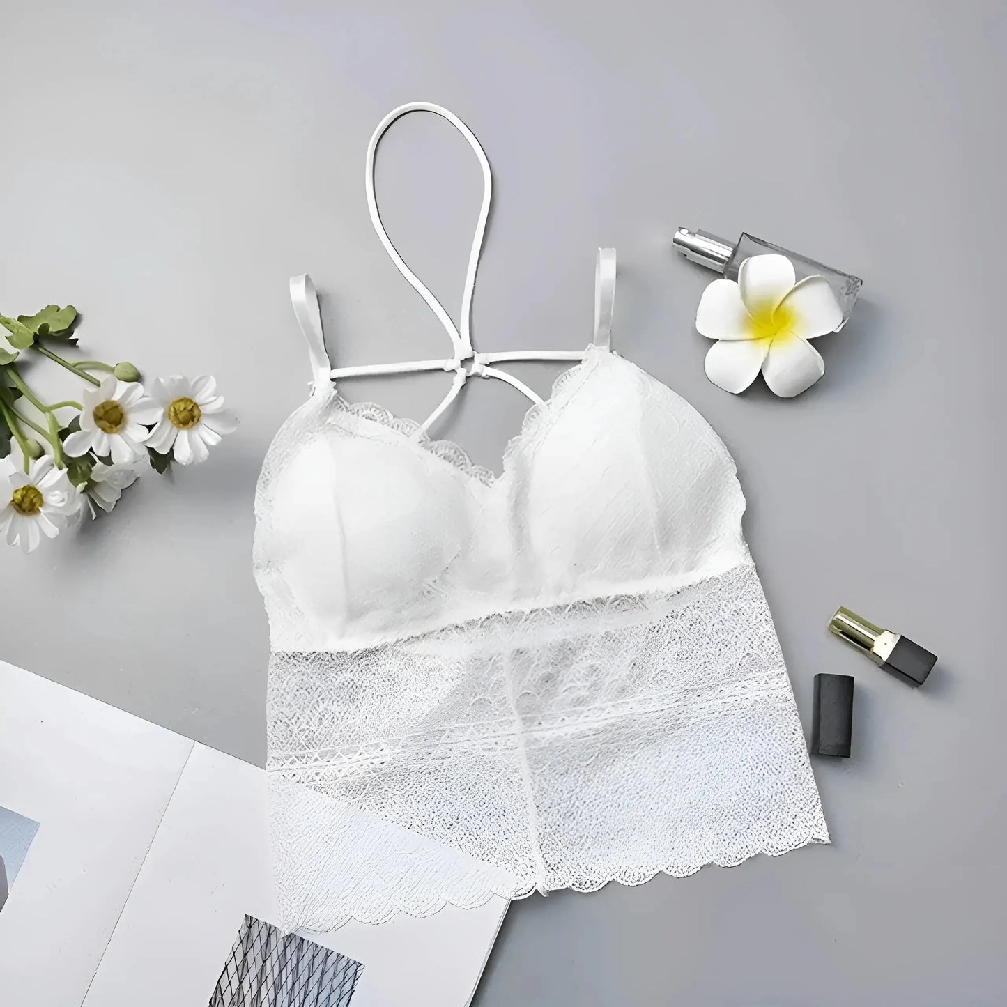 Bianco Reggiseno in pizzo con design a vita bassa