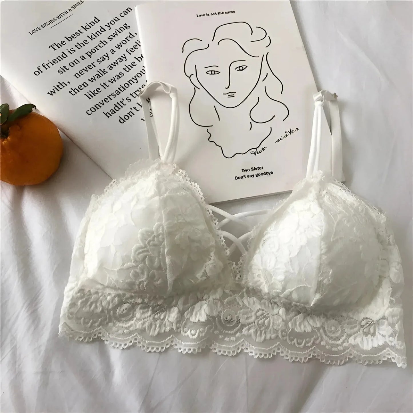 Bianco Bralette in pizzo con design a vita bassa