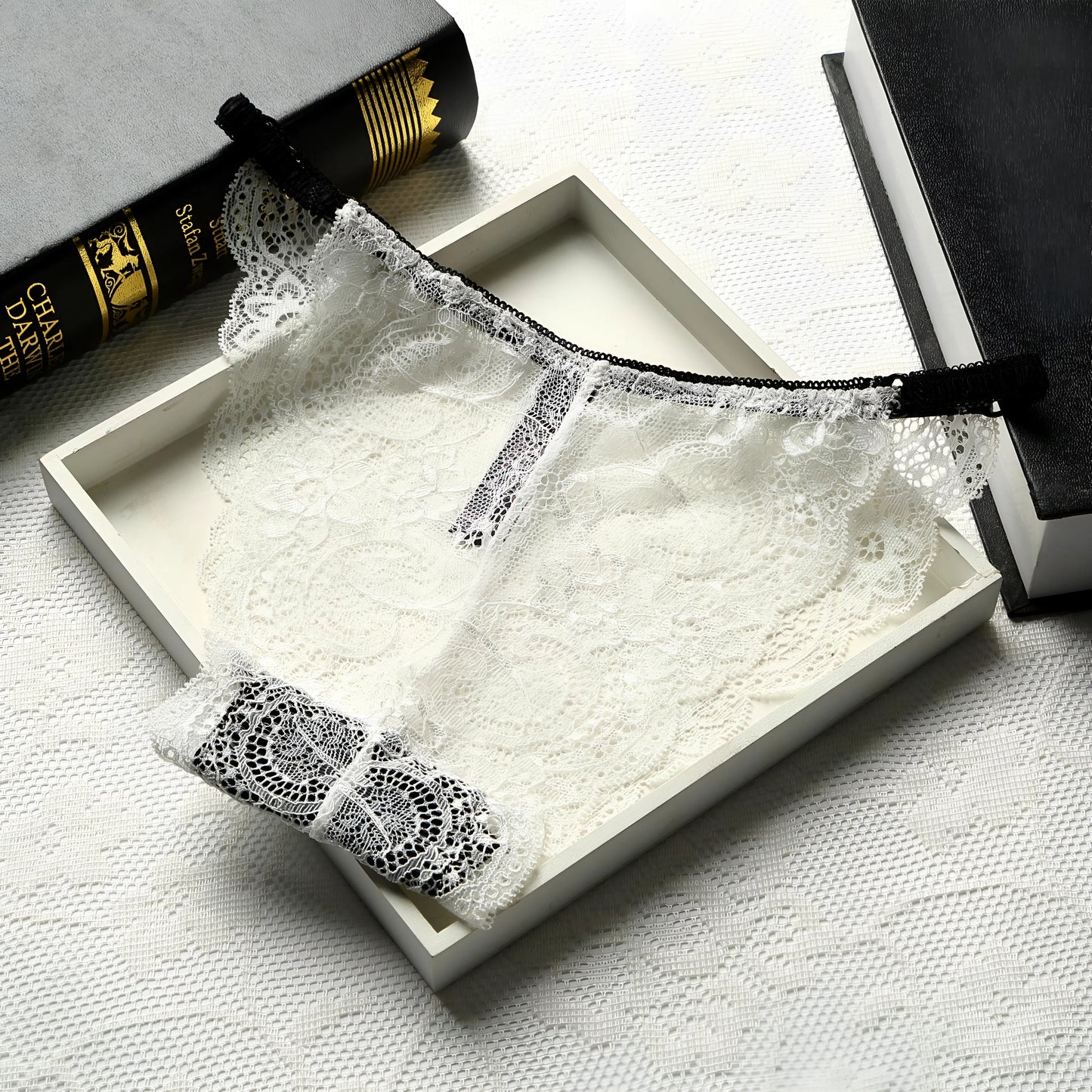 Bianco Mutandine hipster in pizzo con fasce laterali