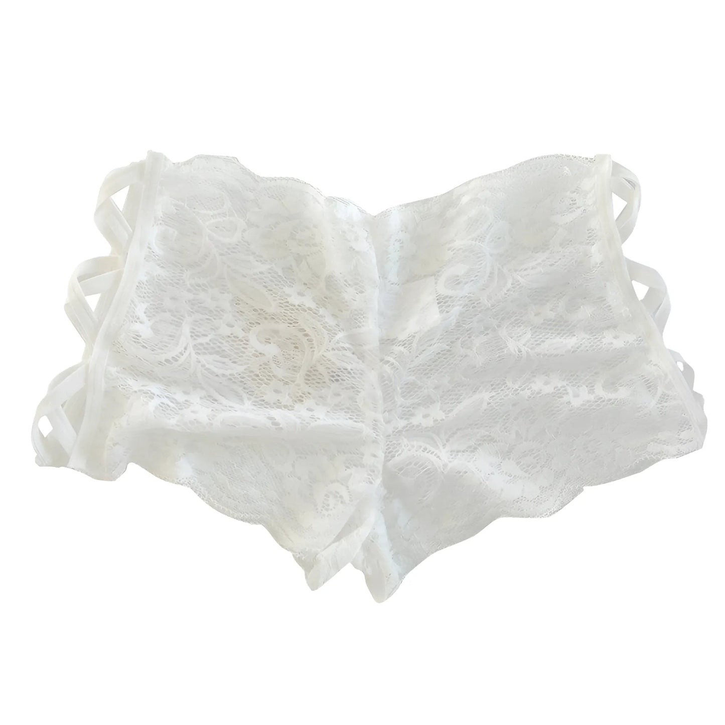 Bianco Mutandine in pizzo con cinturini decorativi