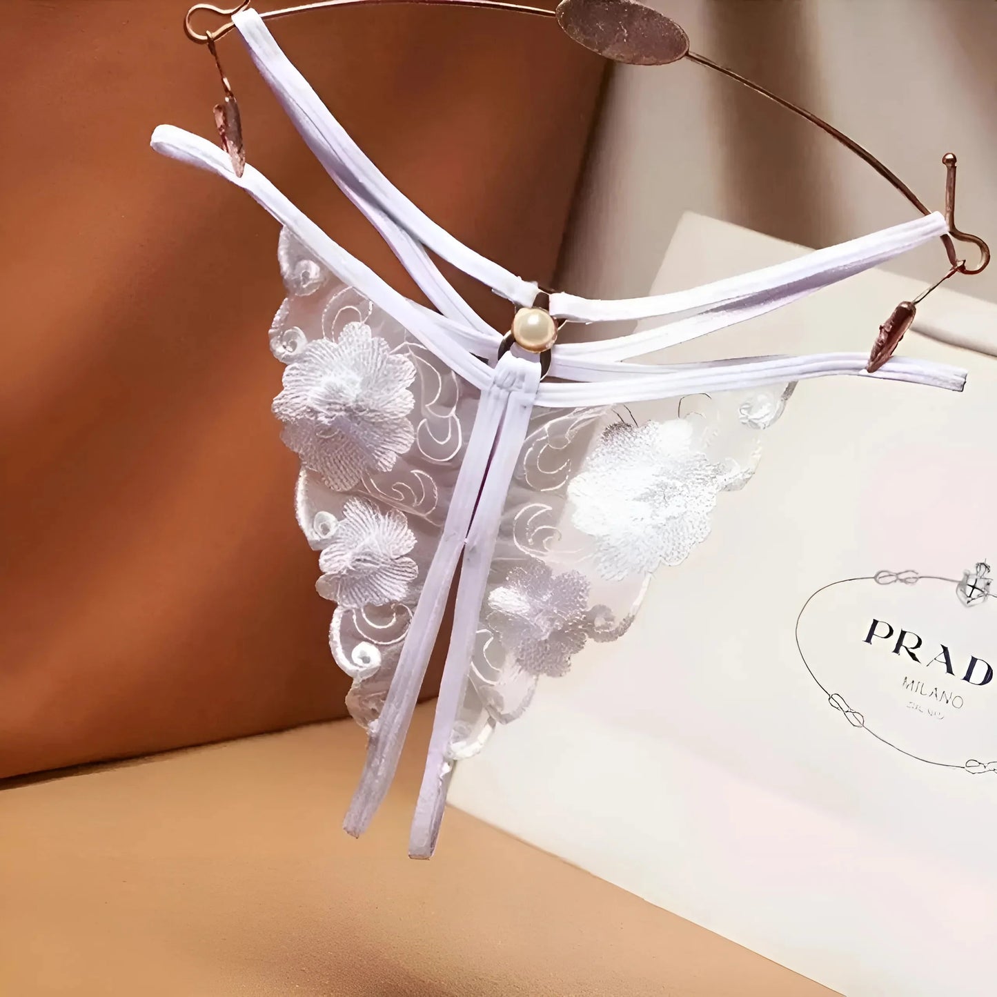 Bianco Mutandine in pizzo con design floreale