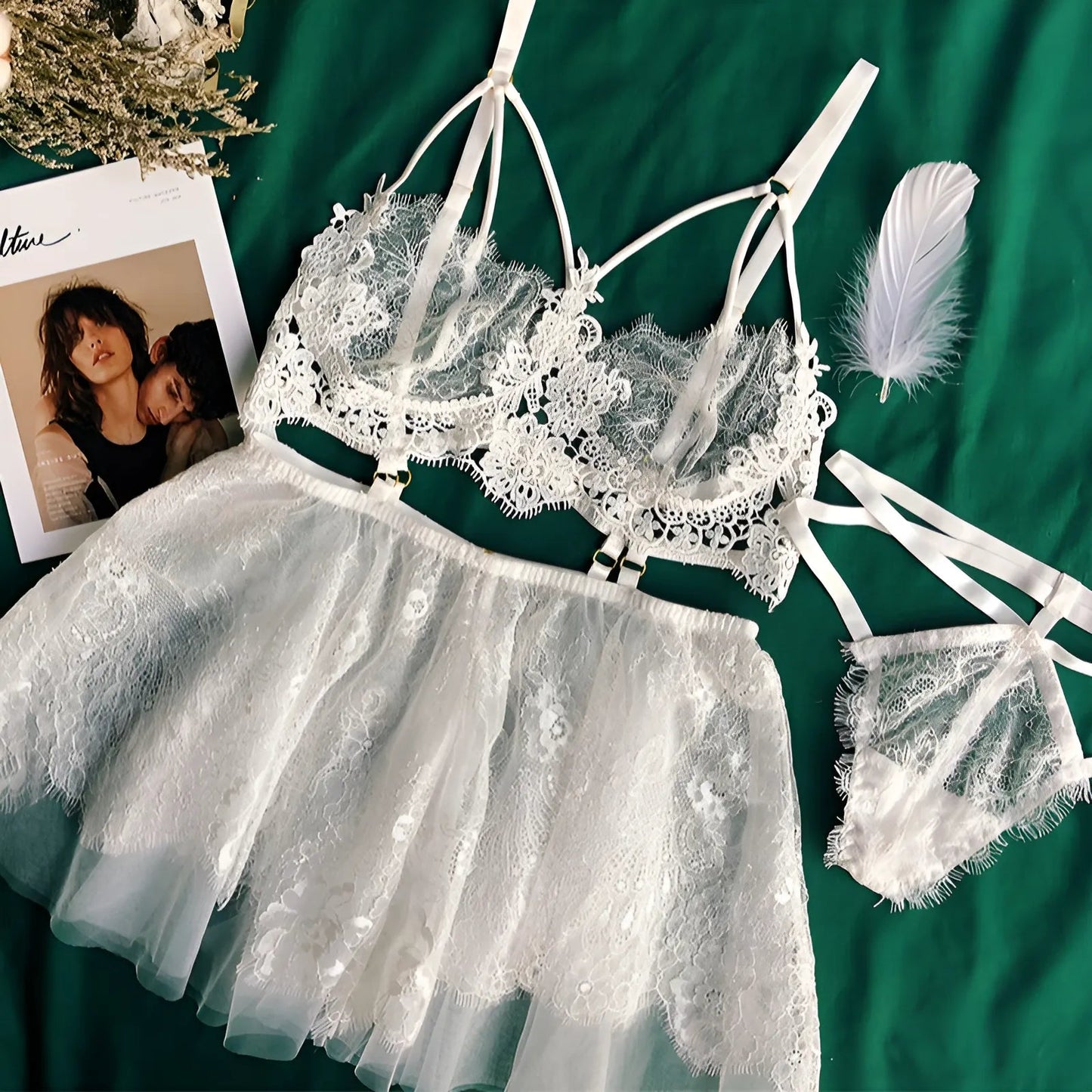 Bianco Set di Lingerie in Pizzo