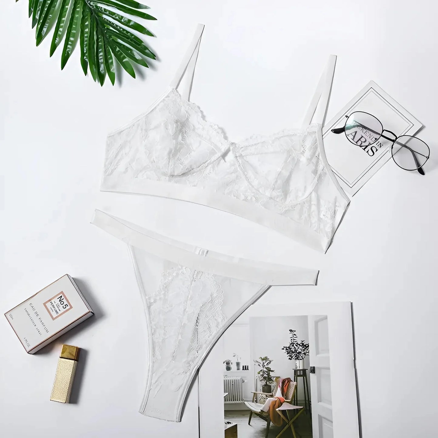 Bianco Set di Lingerie in Pizzo