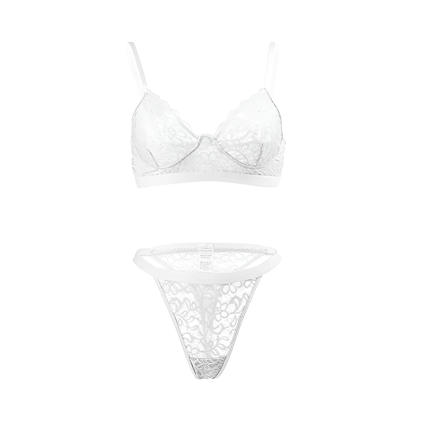 Bianco Set di Lingerie in Pizzo con Delicate Cinghie Sottili