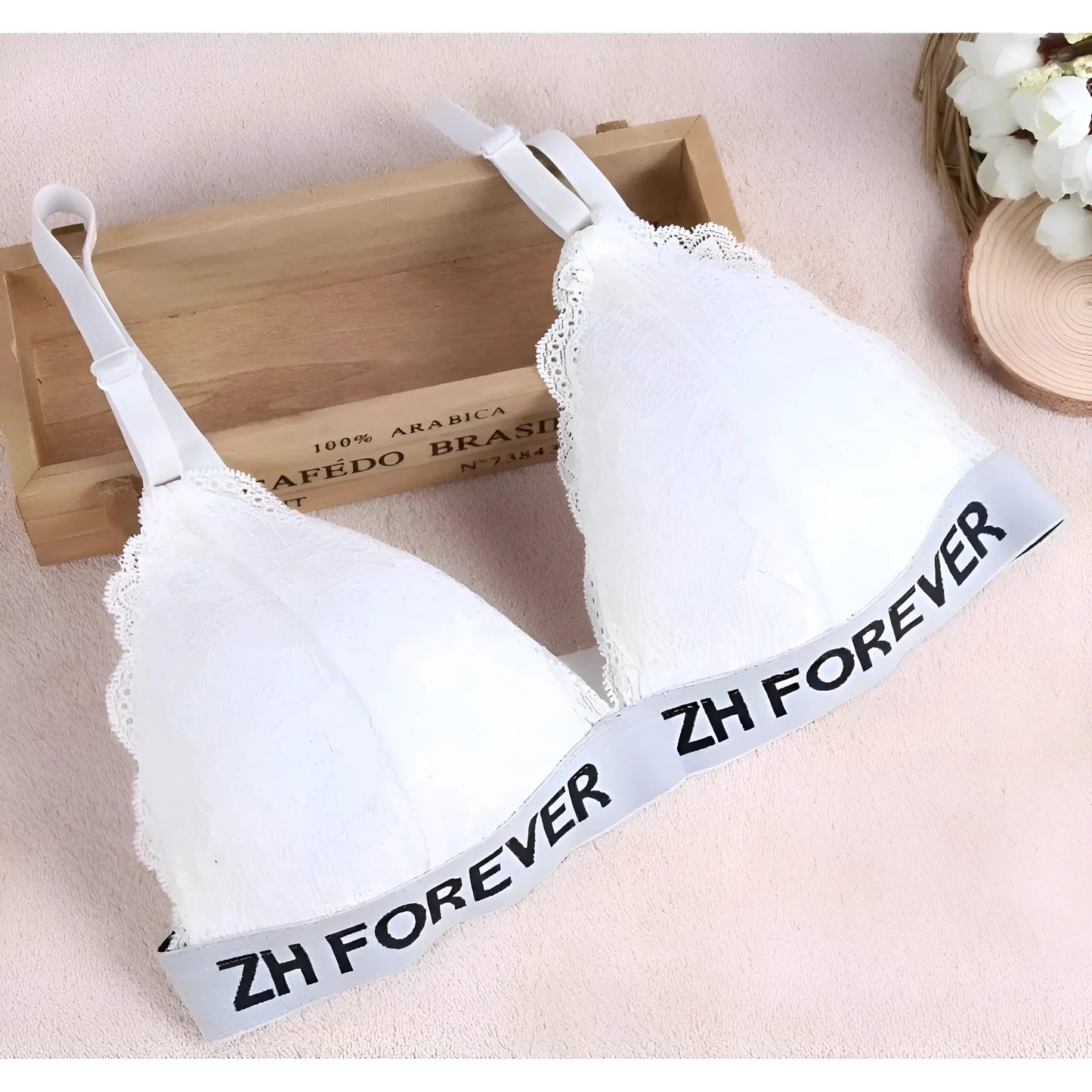 Bianco Set di Lingerie in Pizzo con Fascia Elasticizzata