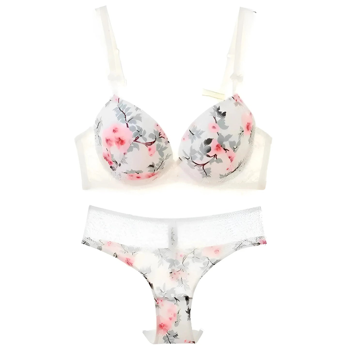 Bianco Set di Lingerie in Pizzo con Design Floreale