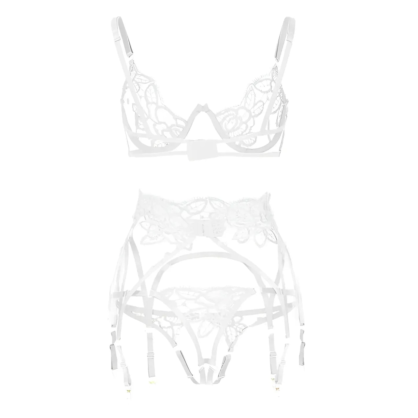 Bianco Set di Lingerie in Pizzo con Cintura Reggicalze