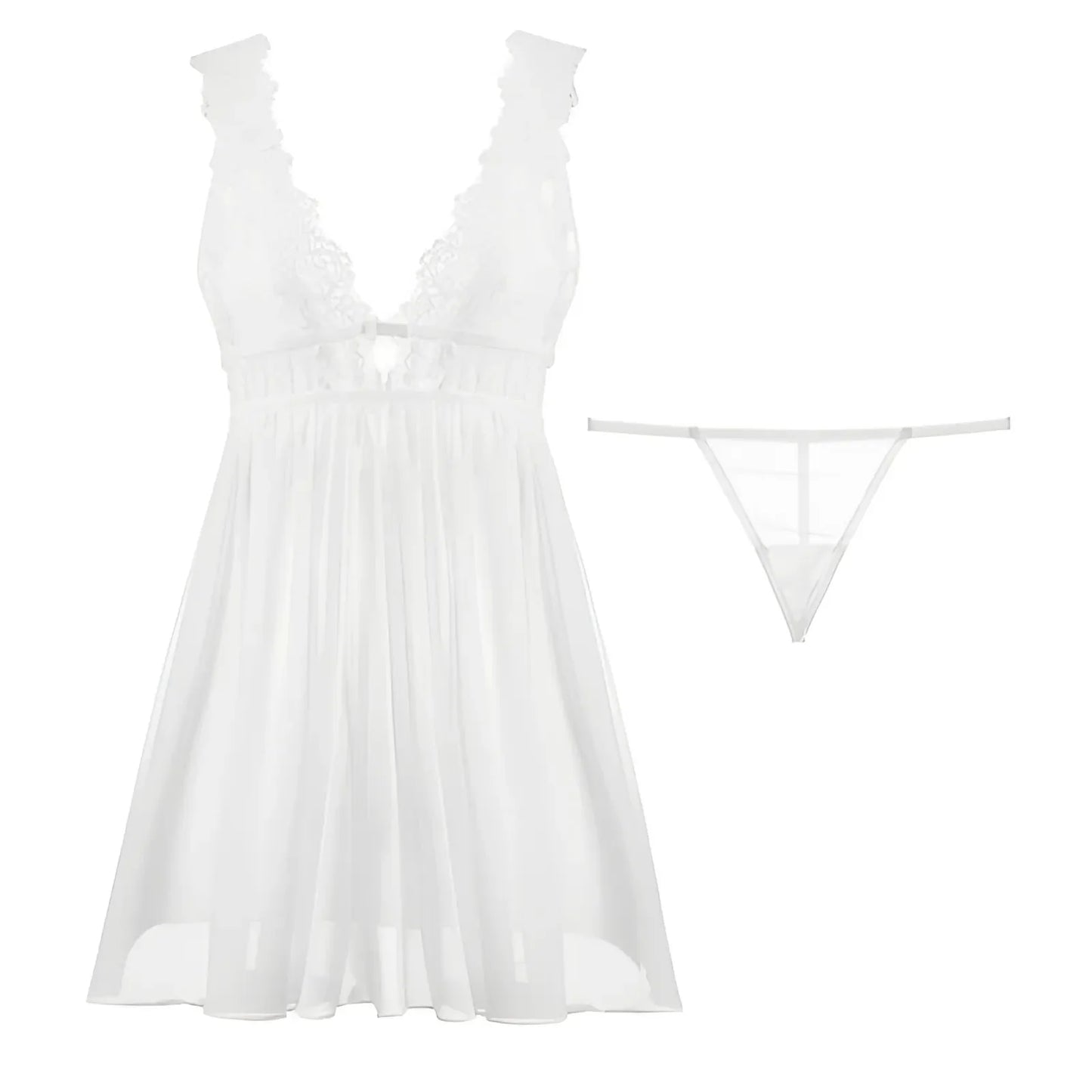 Bianco Camicia da notte in pizzo con scollatura a V profonda