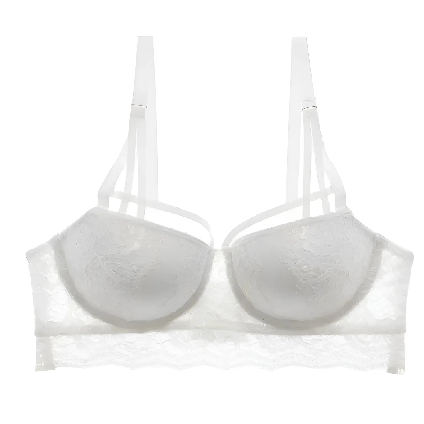Bianco Reggiseno Push-Up in Pizzo con Spalline Decorative