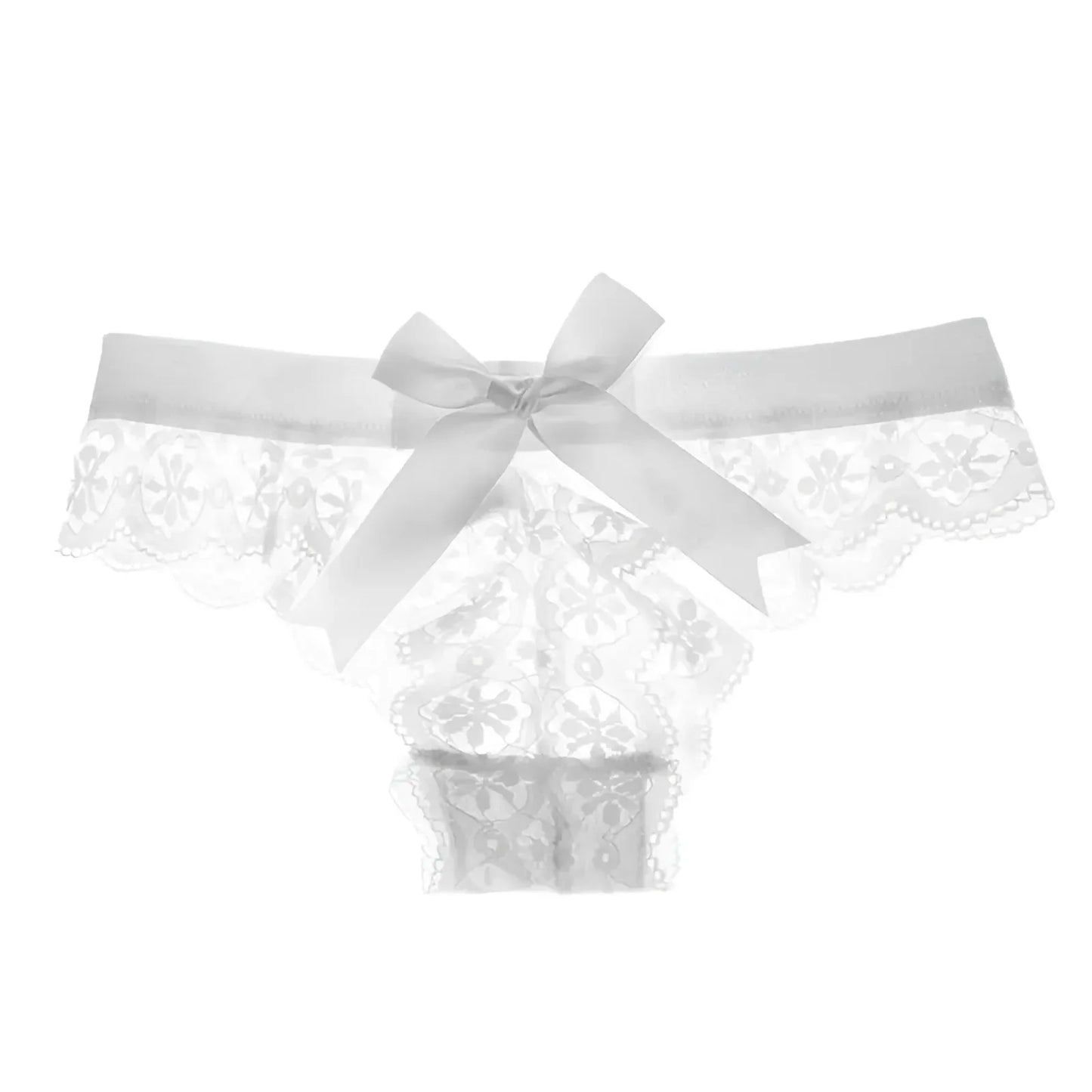 Bianco String thong in pizzo con fiocco