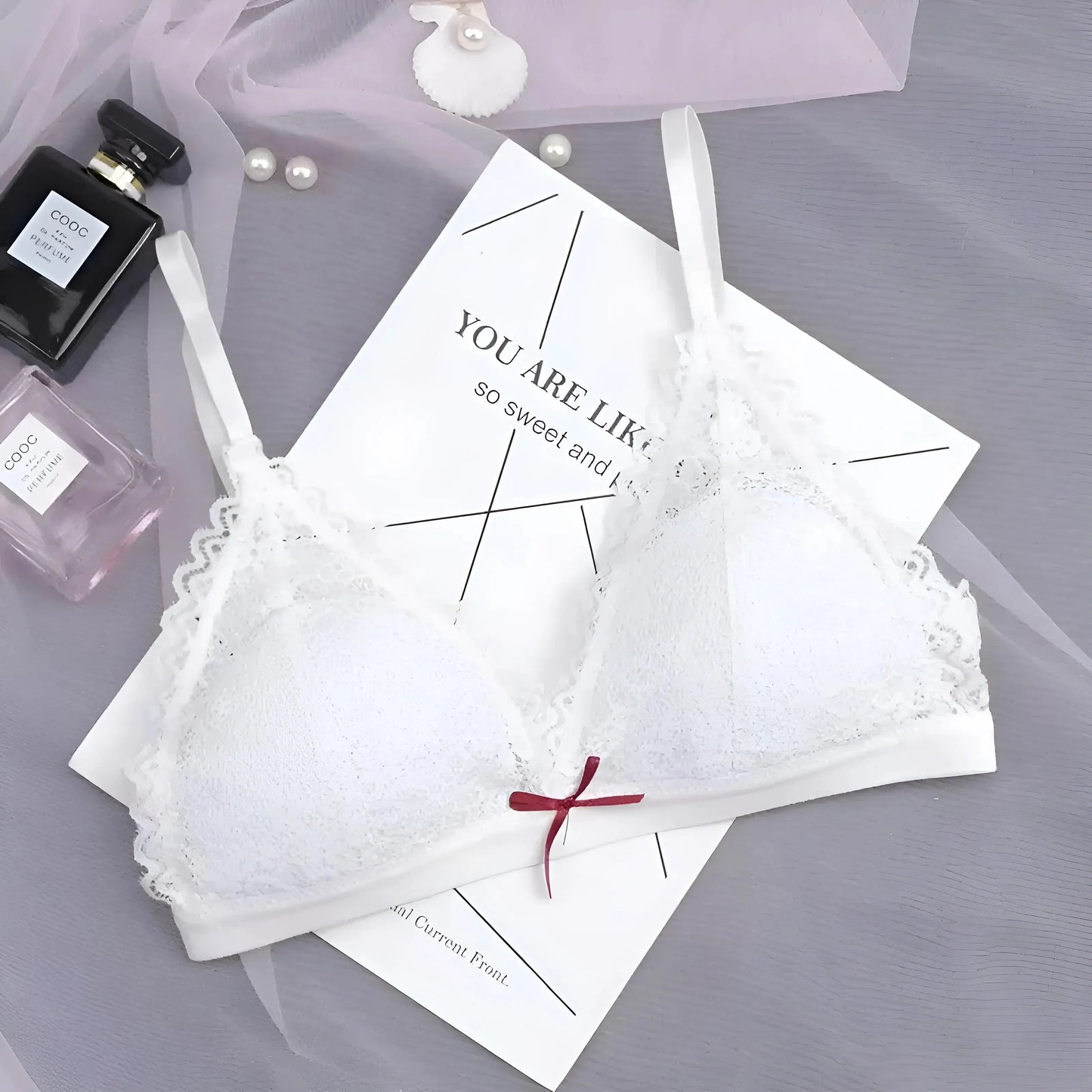 Bianco Soutien-gorge a coppe triangolari in pizzo