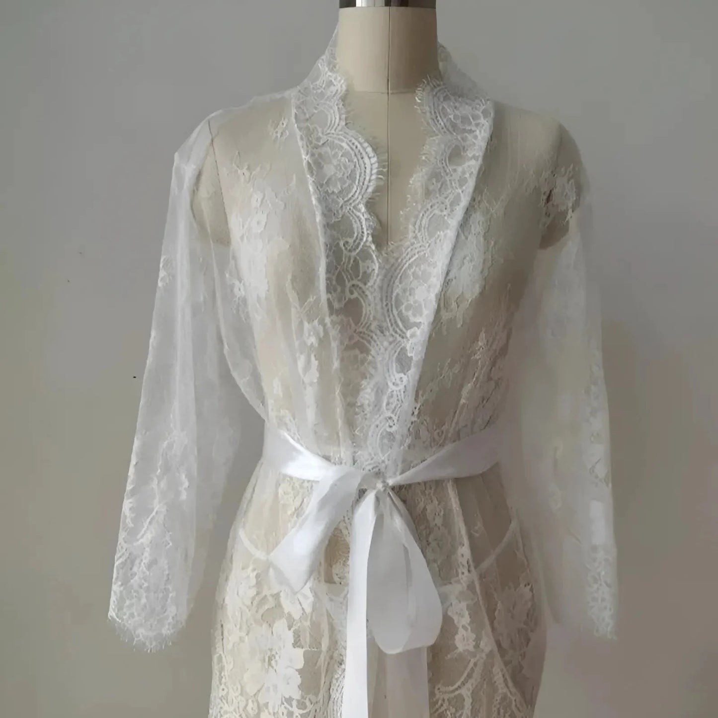 Bianco Robe Peniuar con Pizzo