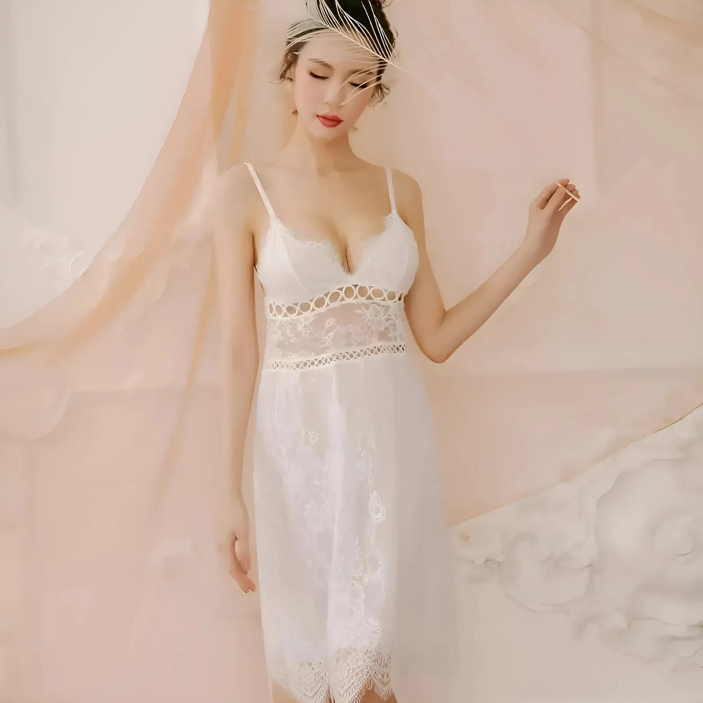 Bianco Vestaglia da Sposa Lunga