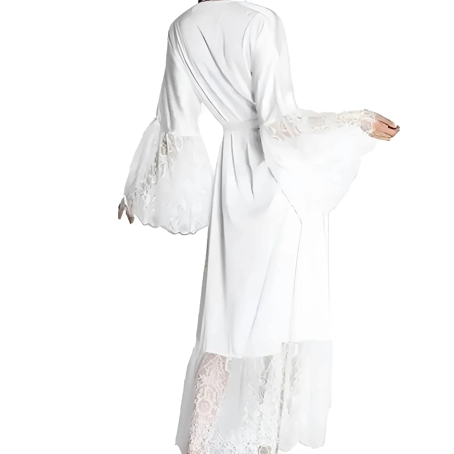 Bianco Accappatoio lungo con pizzo