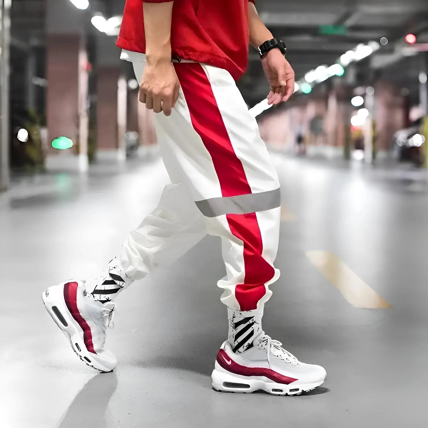 Bianco Pantaloni da uomo con strisce decorative