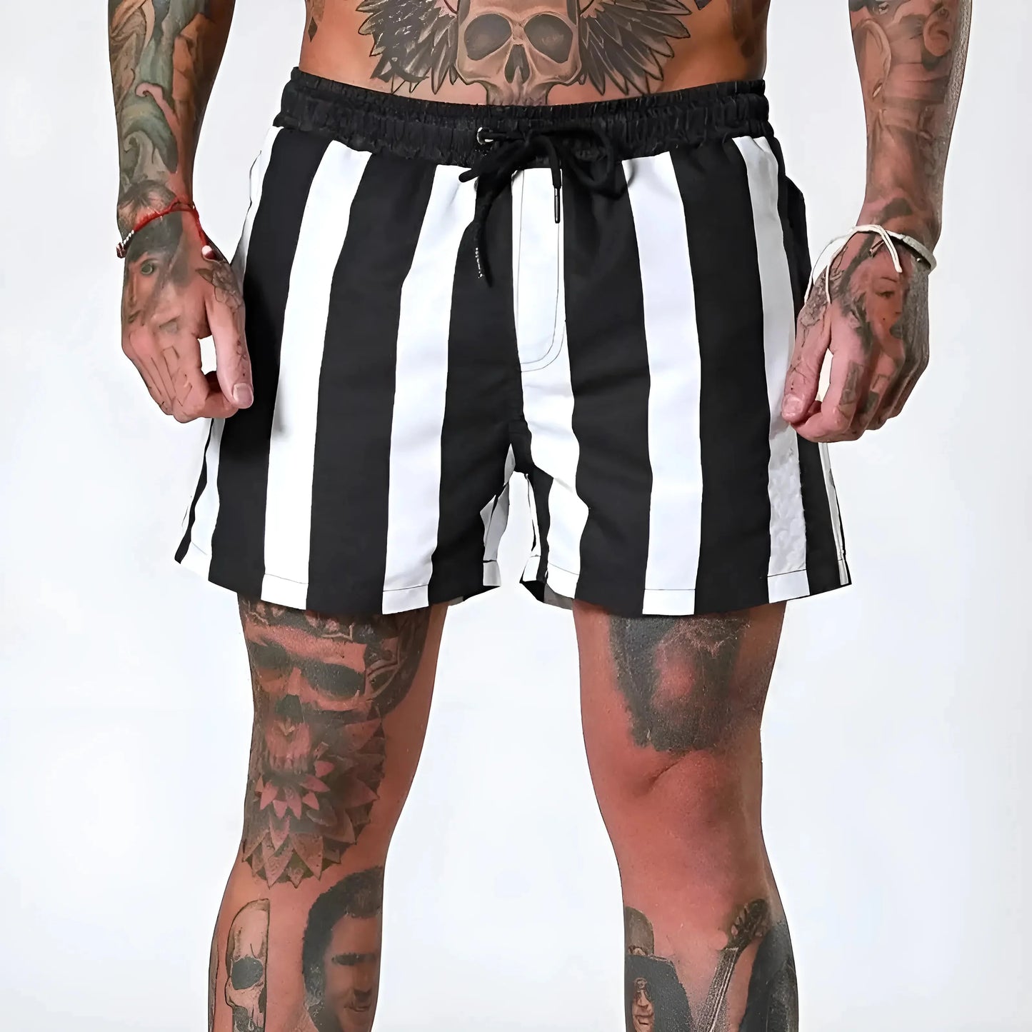Bianco Shorts da bagno da uomo a righe verticali
