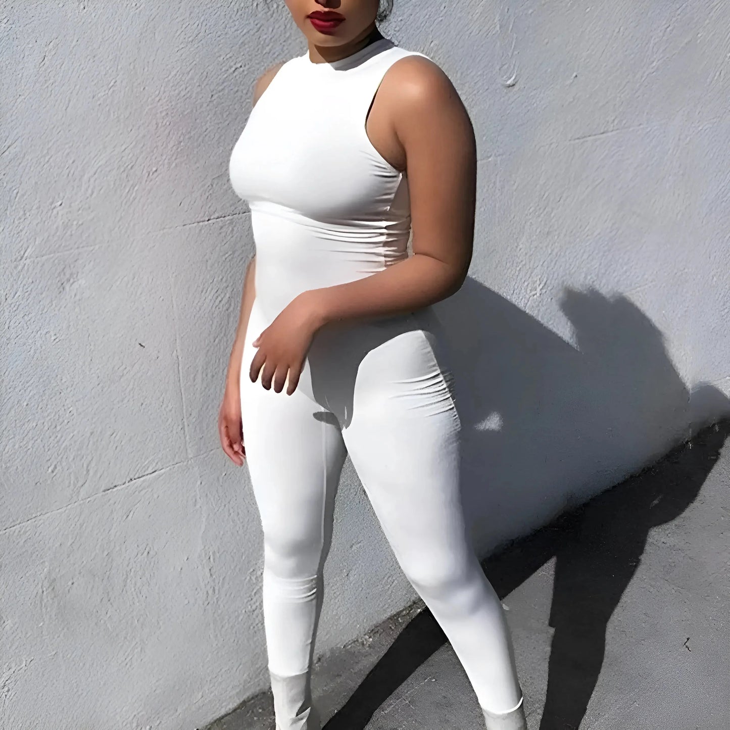 Bianco Completo Sportivo One-Piece con Collo Alto