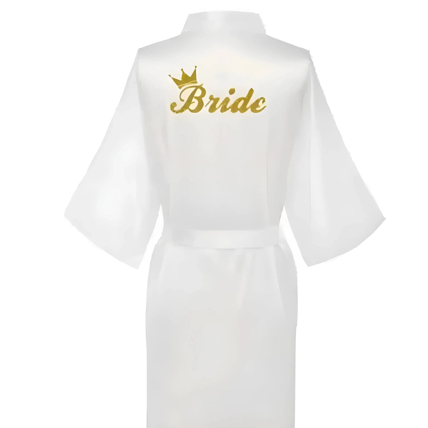 Bianco Accappatoio da sposa in satin con ricamo "Sposa"