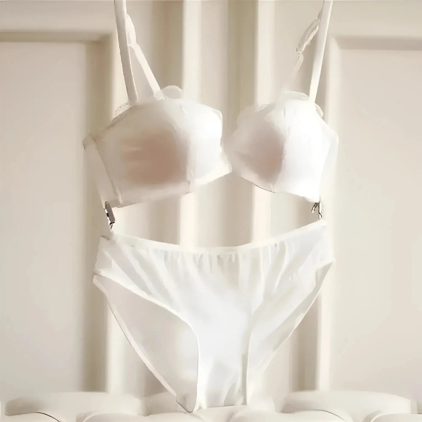 Bianco Set di Lingerie in Pizzo Satinato
