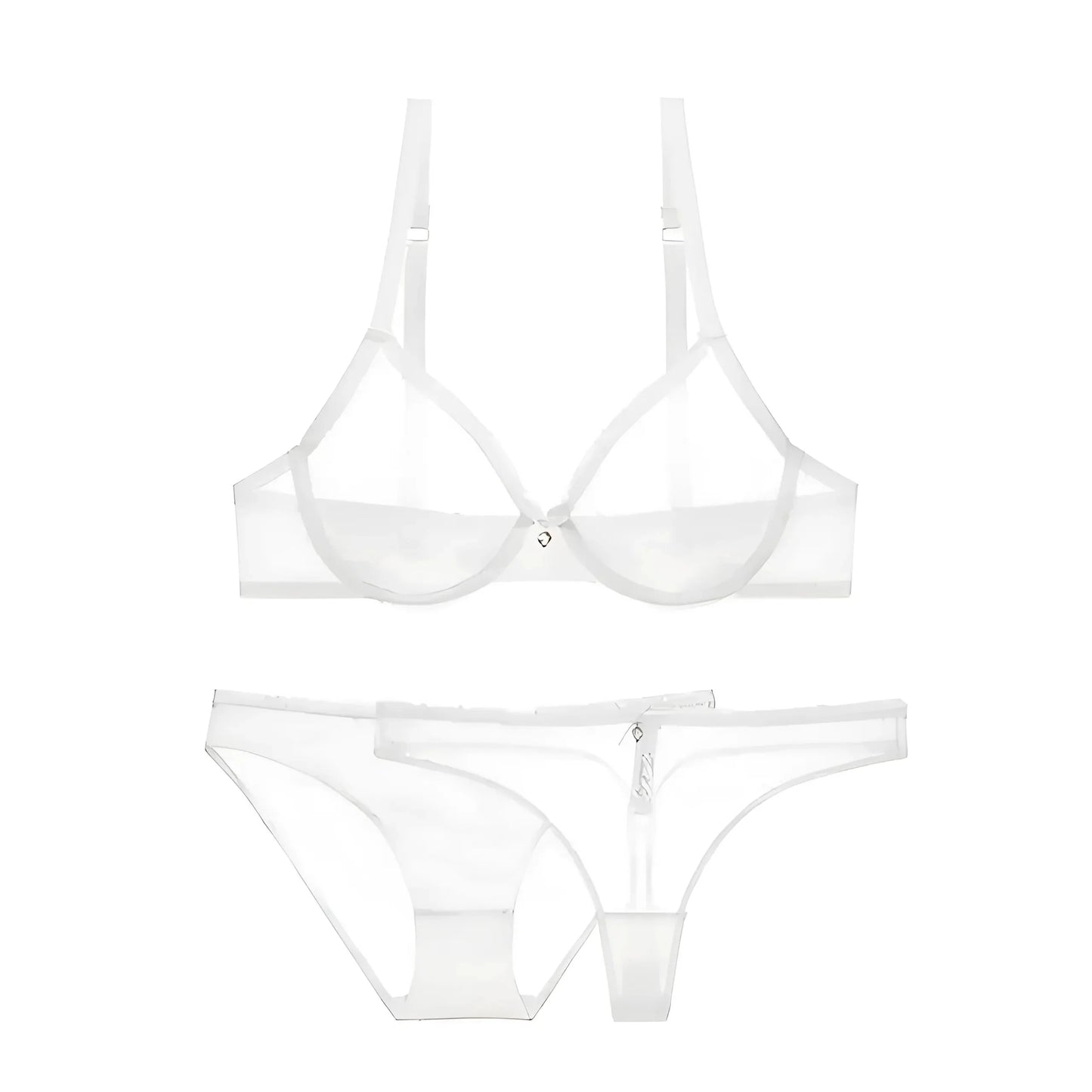 Bianco Set di Lingerie in Pizzo Trasparente