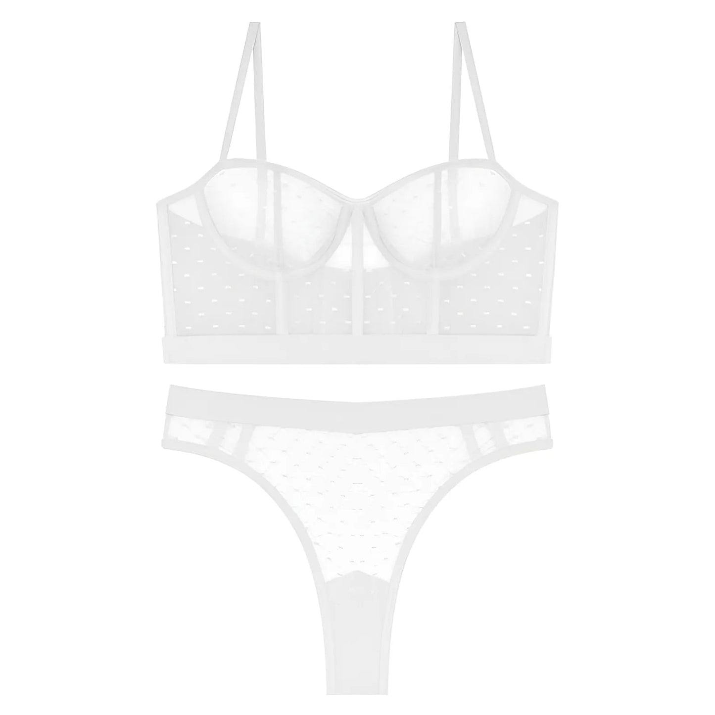 Bianco Set di Lingerie Trasparente con Slip a Vita Bassa