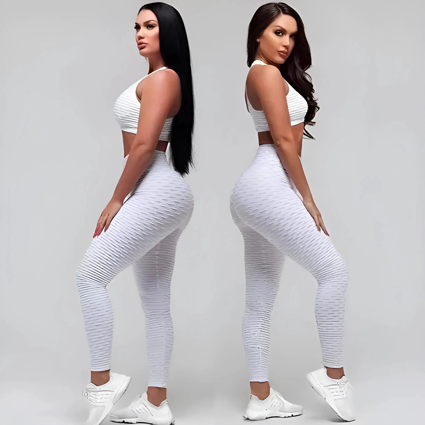 Bianco Set Sportivo con Scollatura a V