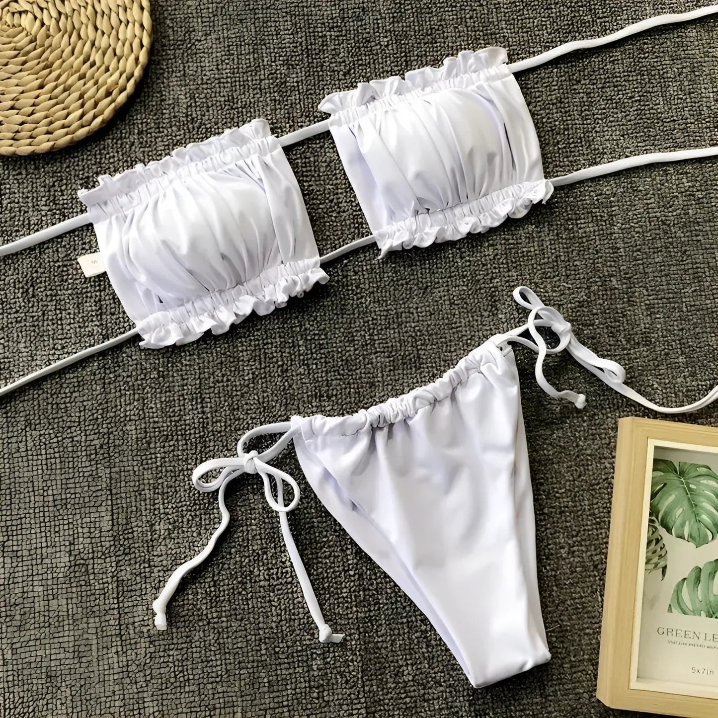 Bianco Set Bikini Due Pezzi Senza Spalline