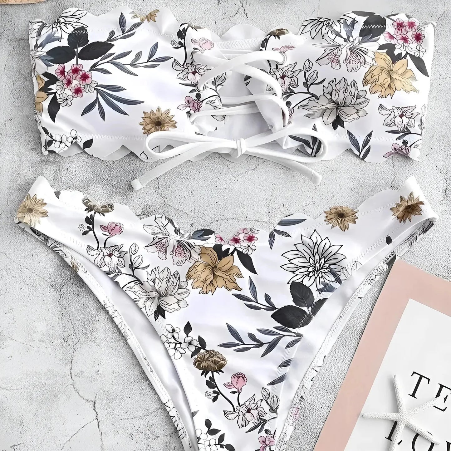 Bianco Costume da bagno due pezzi senza spalline